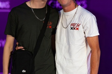 Taylor Jay and a Fellow Creator on the Purple Carpet at Grabbys Europe 2026